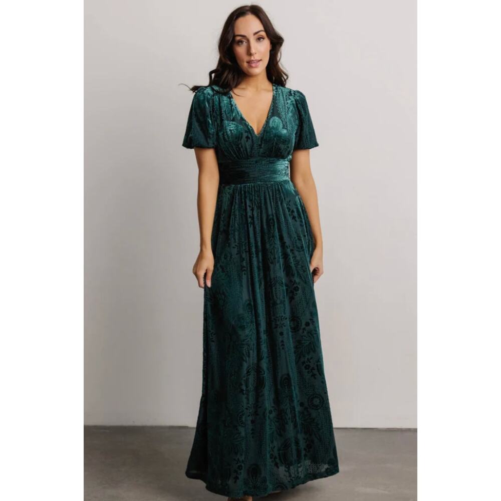 Baltic Born Leslie Velvet Burnout Maxi Dress Emerald Formal Size 2XL